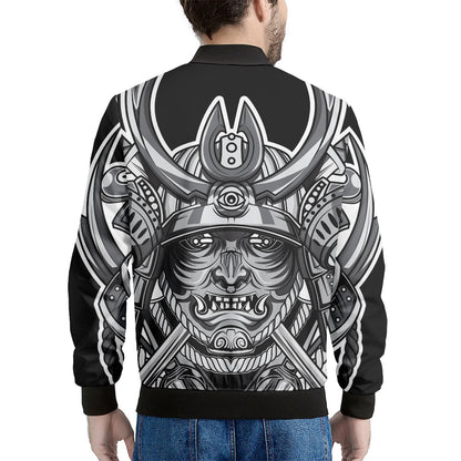 Silver Samurai Mask Print Men's Bomber Jacket