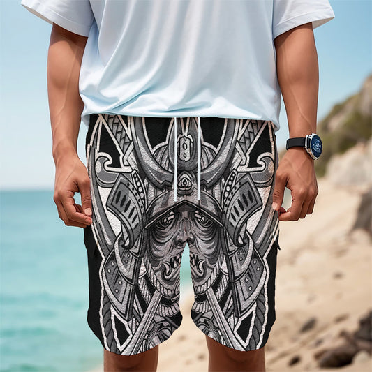 Silver Samurai Mask Print Men's Cargo Shorts