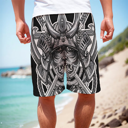 Silver Samurai Mask Print Men's Cargo Shorts