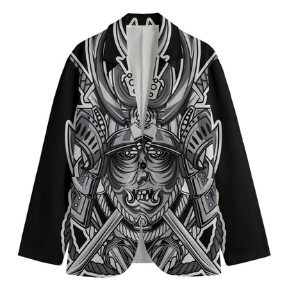 Silver Samurai Mask Print Men's Cotton Blazer
