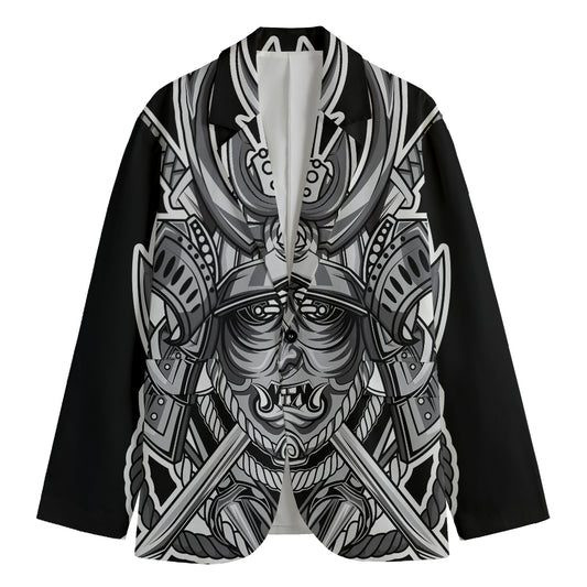 Silver Samurai Mask Print Men's Cotton Blazer