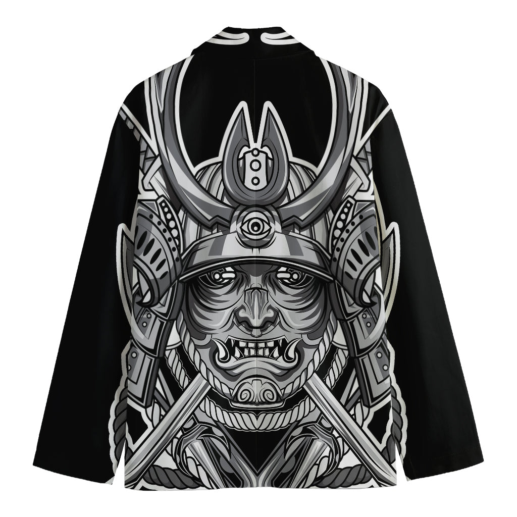 Silver Samurai Mask Print Men's Cotton Blazer