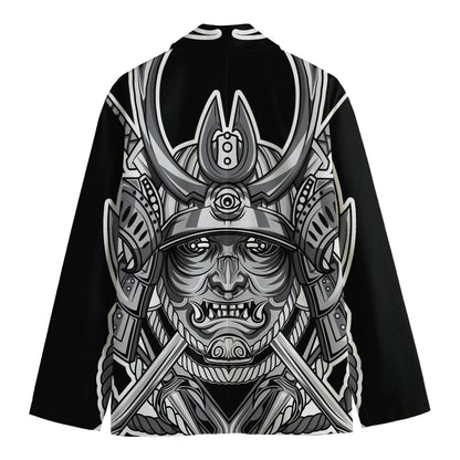Silver Samurai Mask Print Men's Cotton Blazer