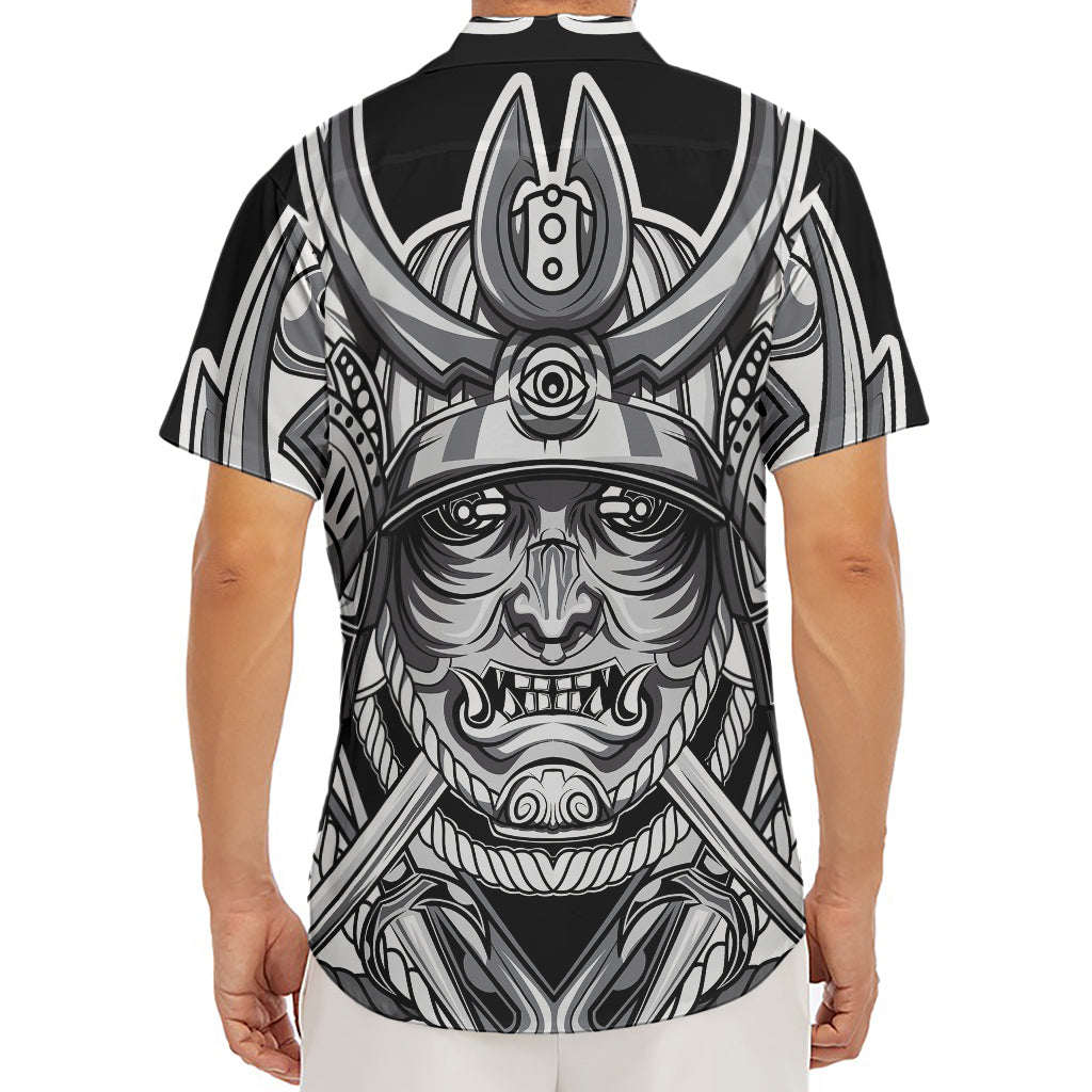Silver Samurai Mask Print Men's Deep V-Neck Shirt