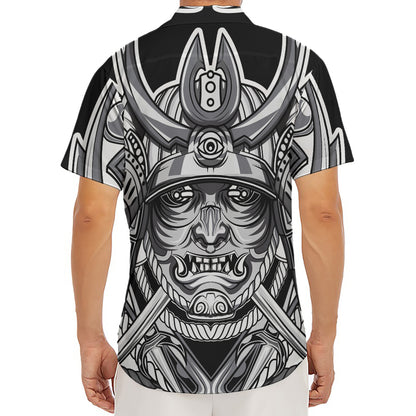 Silver Samurai Mask Print Men's Deep V-Neck Shirt