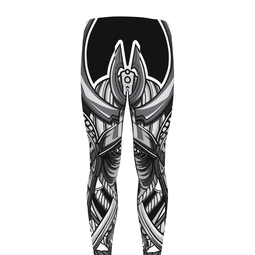 Silver Samurai Mask Print Men's leggings