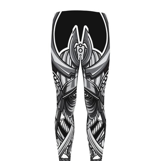 Silver Samurai Mask Print Men's leggings