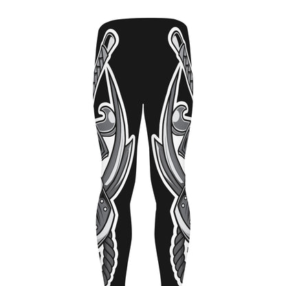 Silver Samurai Mask Print Men's leggings