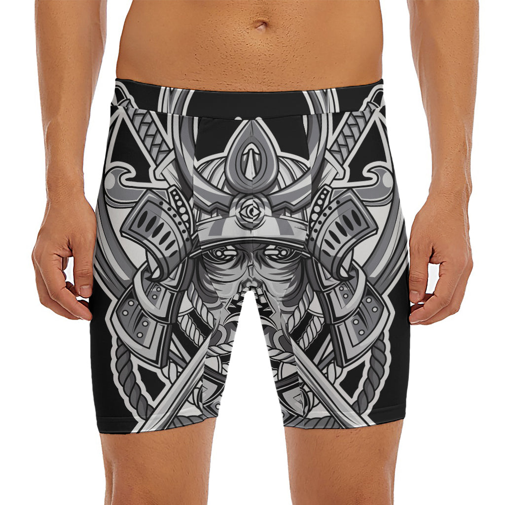 Silver Samurai Mask Print Men's Long Boxer Briefs