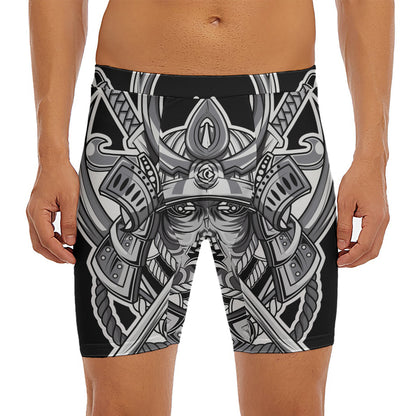 Silver Samurai Mask Print Men's Long Boxer Briefs