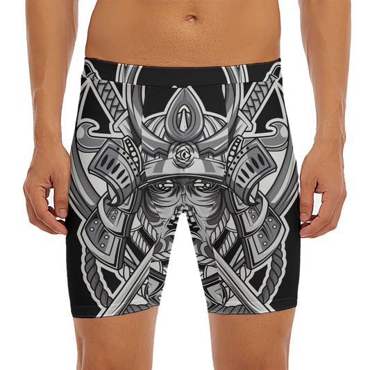 Silver Samurai Mask Print Men's Long Boxer Briefs