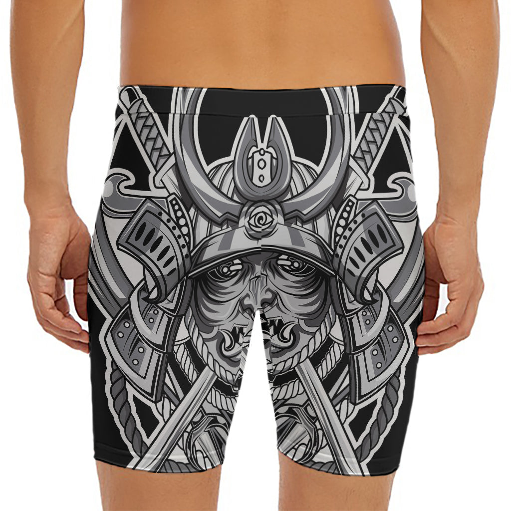 Silver Samurai Mask Print Men's Long Boxer Briefs