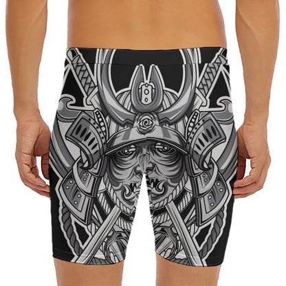 Silver Samurai Mask Print Men's Long Boxer Briefs