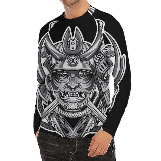 Silver Samurai Mask Print Men's Long Sleeve Rash Guard