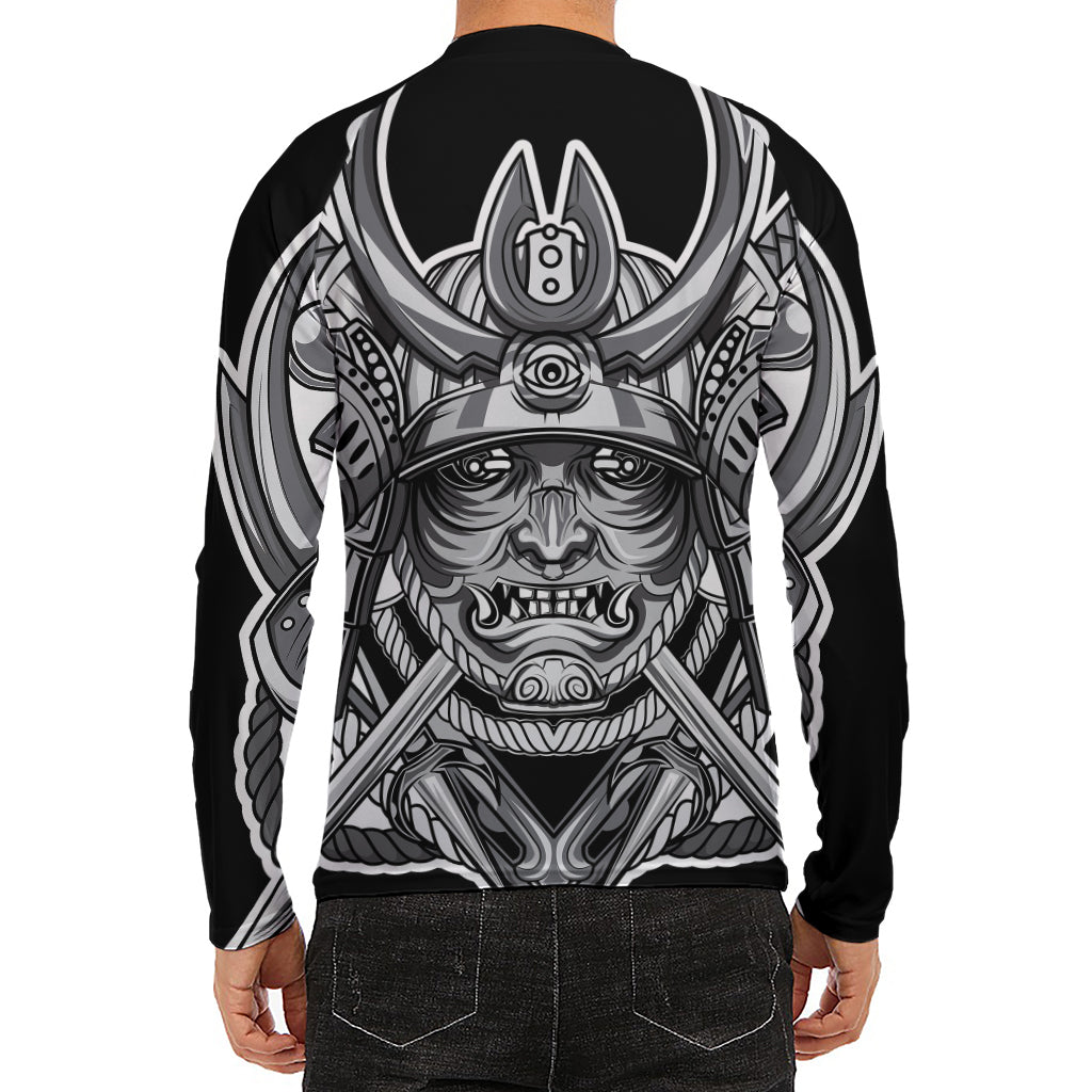 Silver Samurai Mask Print Men's Long Sleeve Rash Guard