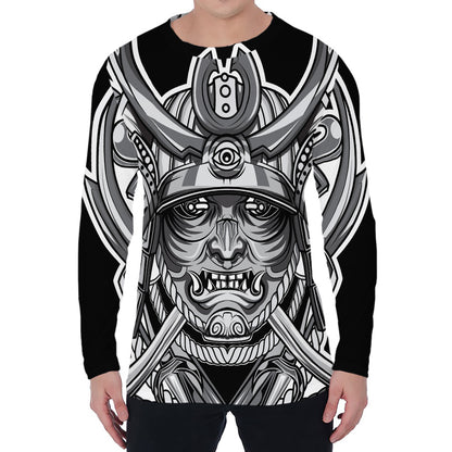 Silver Samurai Mask Print Men's Long Sleeve T-Shirt