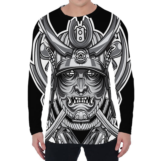Silver Samurai Mask Print Men's Long Sleeve T-Shirt