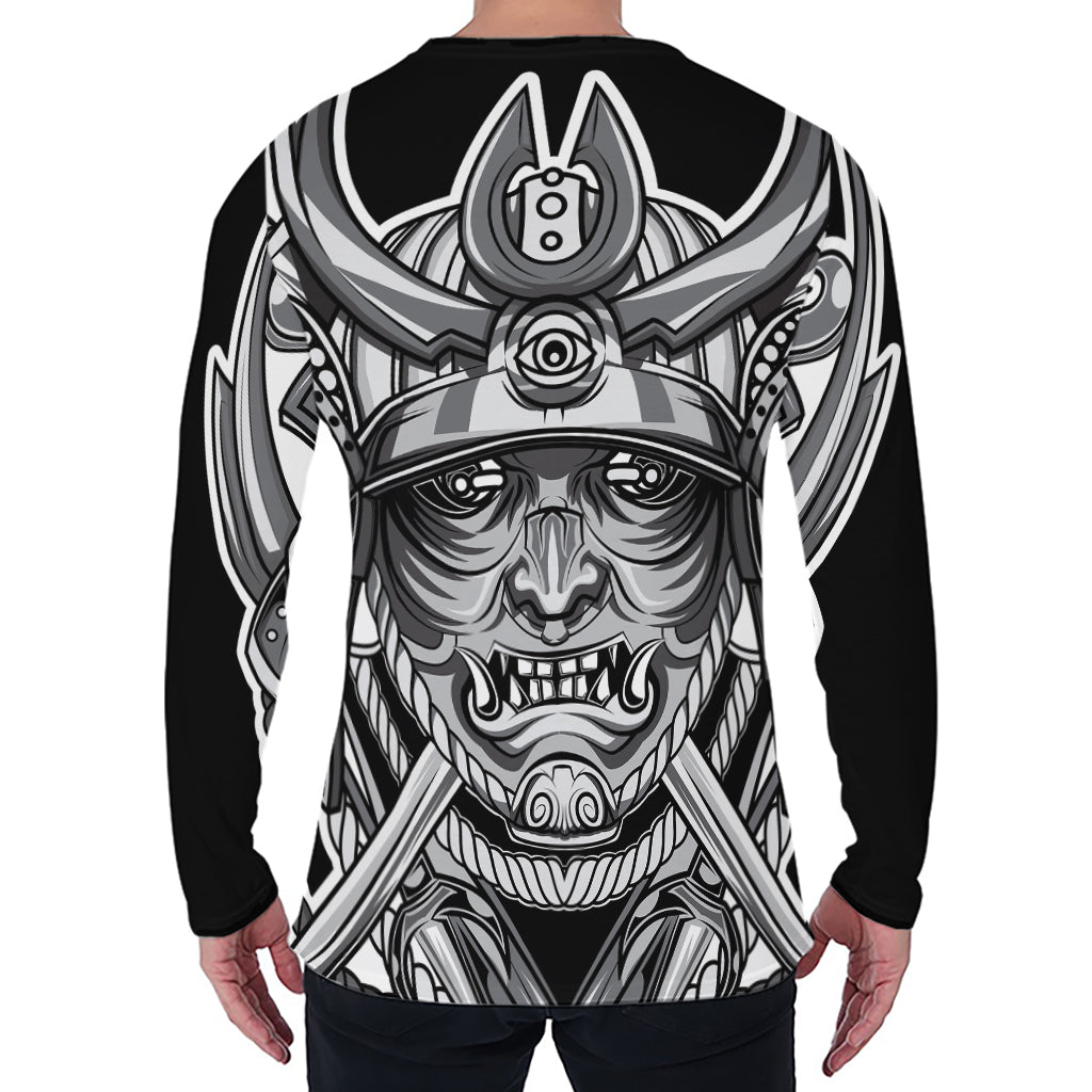 Silver Samurai Mask Print Men's Long Sleeve T-Shirt