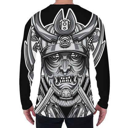 Silver Samurai Mask Print Men's Long Sleeve T-Shirt