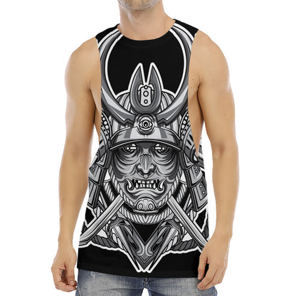 Silver Samurai Mask Print Men's Muscle Tank Top