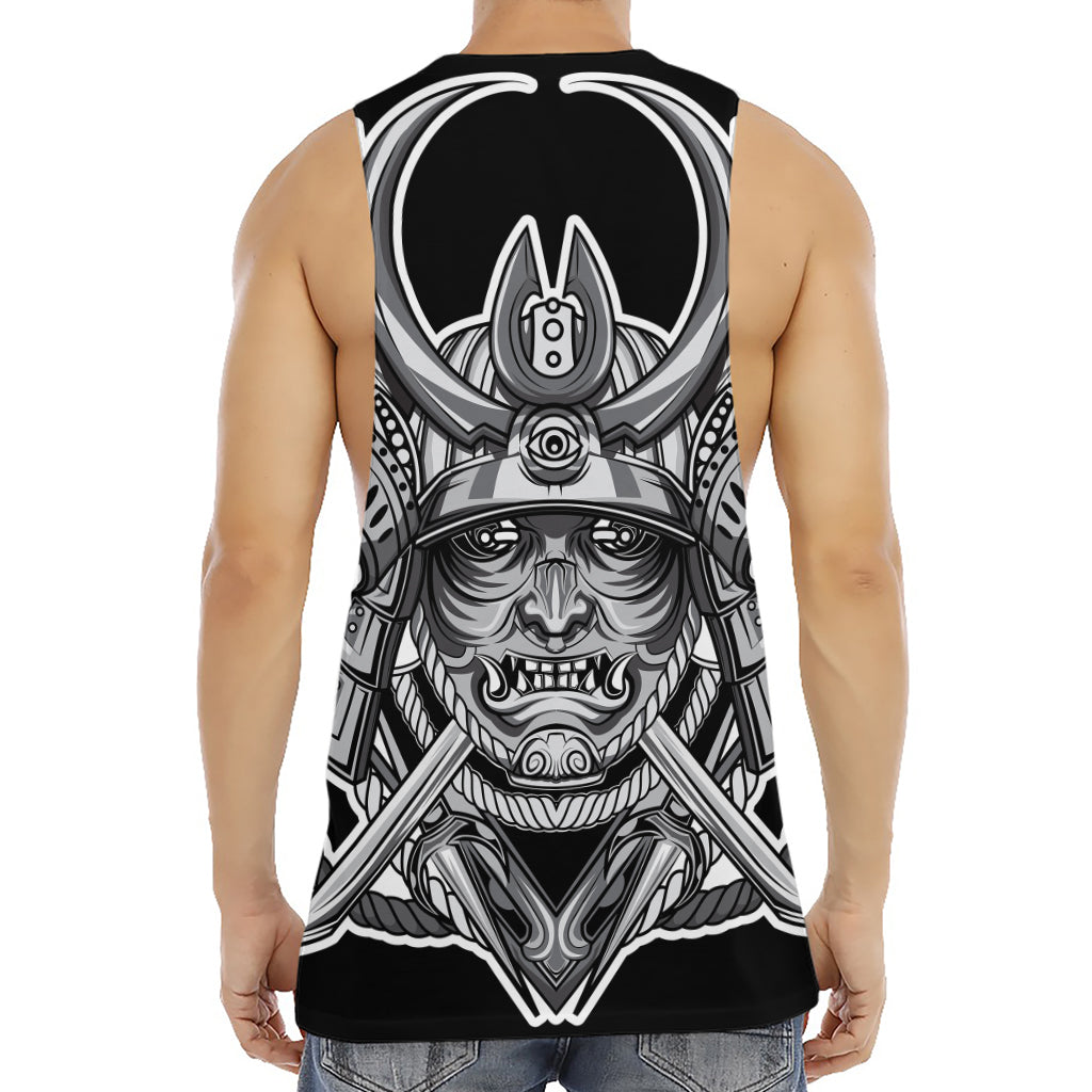 Silver Samurai Mask Print Men's Muscle Tank Top