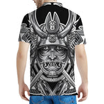 Silver Samurai Mask Print Men's Polo Shirt