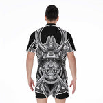 Silver Samurai Mask Print Men's Rompers