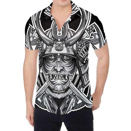 Silver Samurai Mask Print Men's Shirt