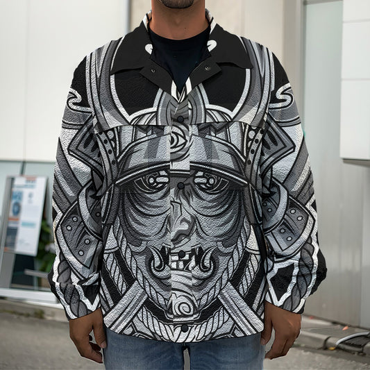 Silver Samurai Mask Print Men's Shirt Jacket