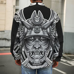 Silver Samurai Mask Print Men's Shirt Jacket