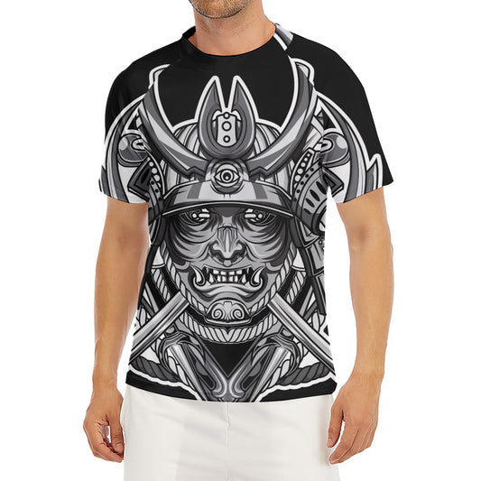 Silver Samurai Mask Print Men's Short Sleeve Rash Guard