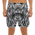 Silver Samurai Mask Print Men's Split Running Shorts