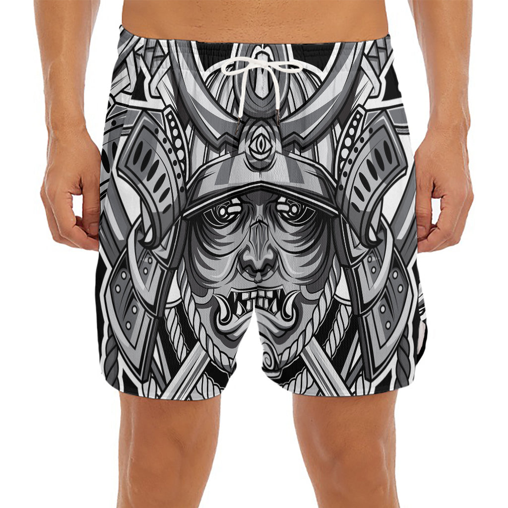 Silver Samurai Mask Print Men's Split Running Shorts