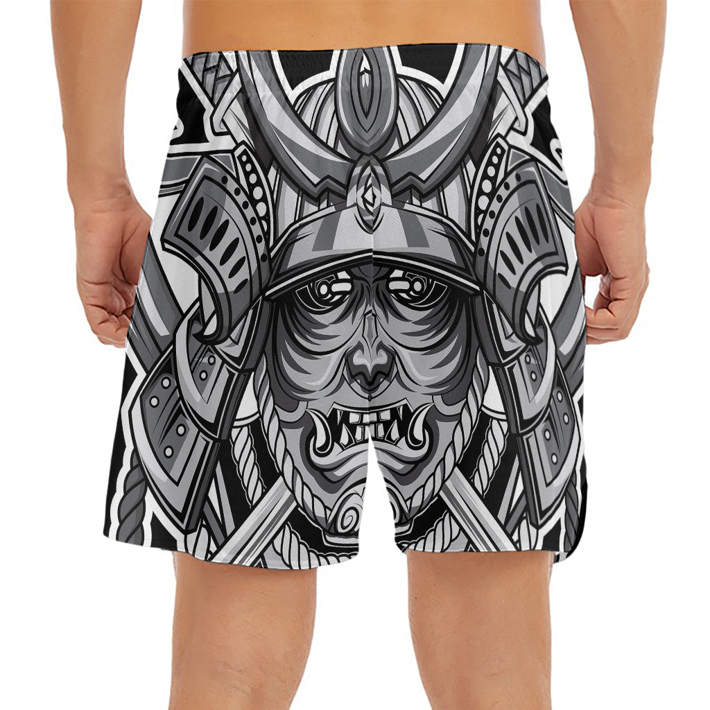 Silver Samurai Mask Print Men's Split Running Shorts