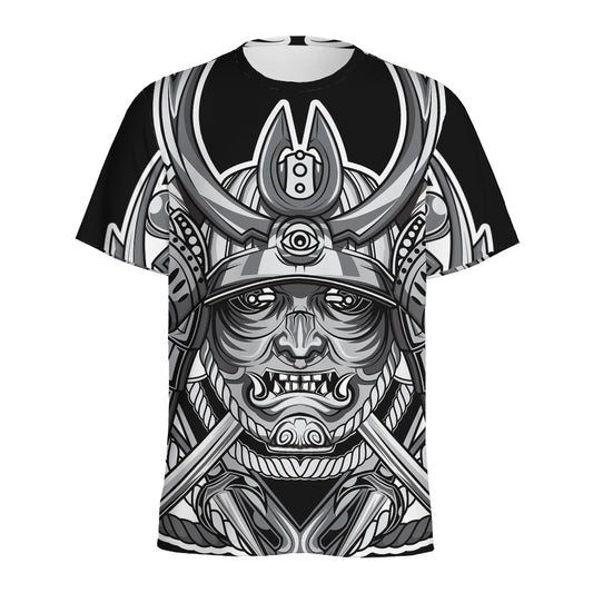 Silver Samurai Mask Print Men's Sports T-Shirt