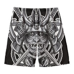 Silver Samurai Mask Print Men's Swim Trunks
