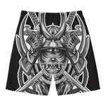 Silver Samurai Mask Print Men's Swim Trunks