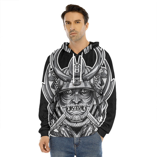 Silver Samurai Mask Print Men's Velvet Pullover Hoodie