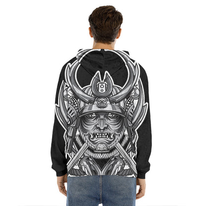 Silver Samurai Mask Print Men's Velvet Pullover Hoodie