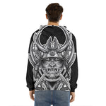 Silver Samurai Mask Print Men's Velvet Pullover Hoodie