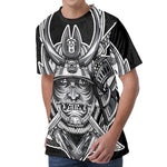 Silver Samurai Mask Print Men's Velvet T-Shirt