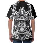 Silver Samurai Mask Print Men's Velvet T-Shirt