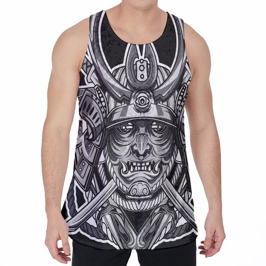Silver Samurai Mask Print Men's Velvet Tank Top