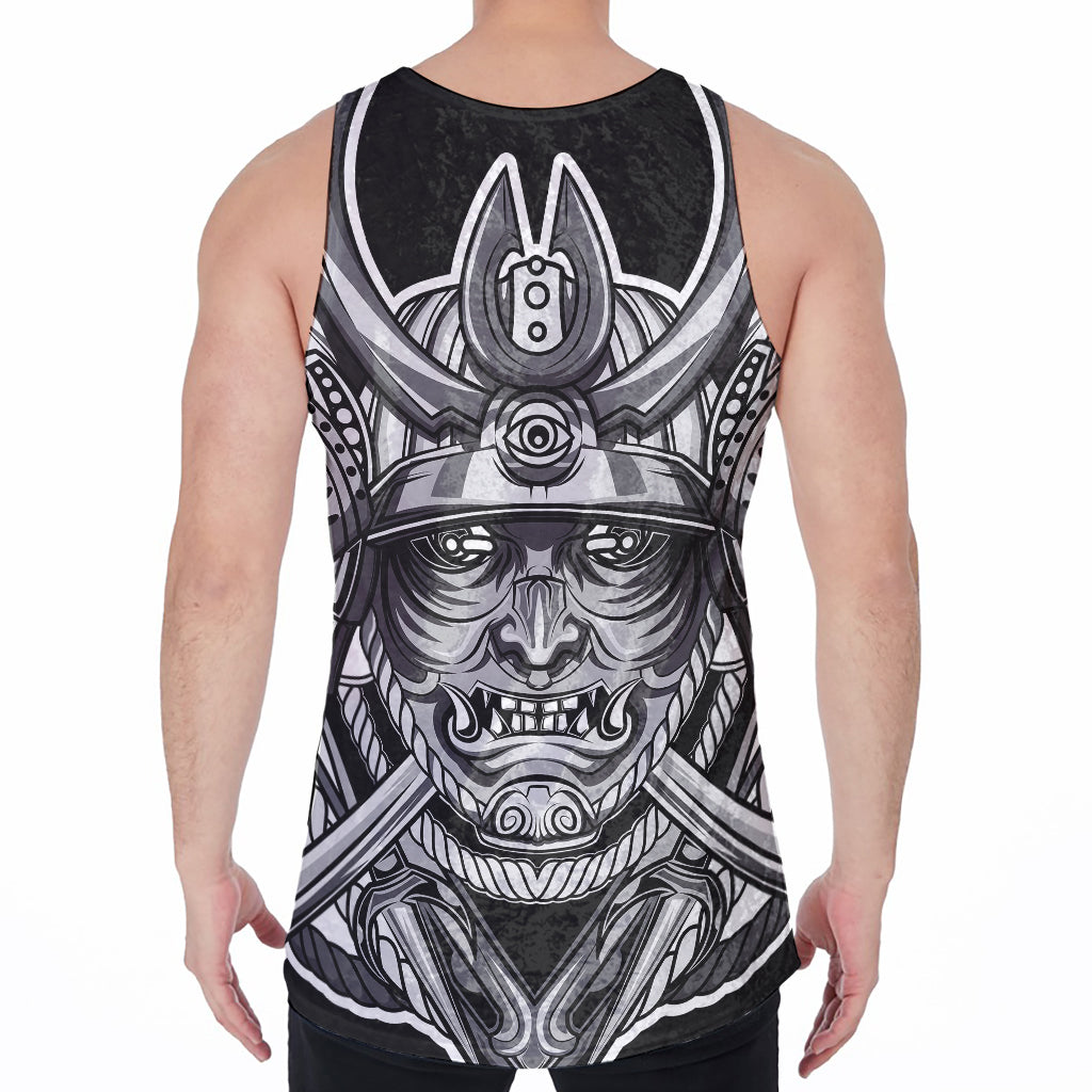 Silver Samurai Mask Print Men's Velvet Tank Top