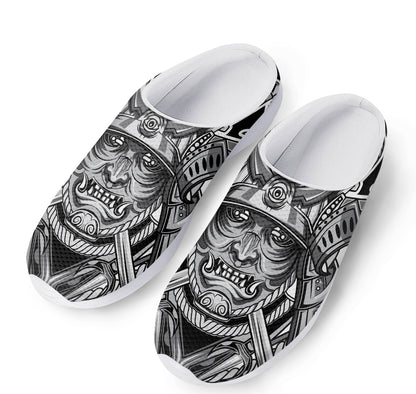 Silver Samurai Mask Print Mesh Casual Shoes