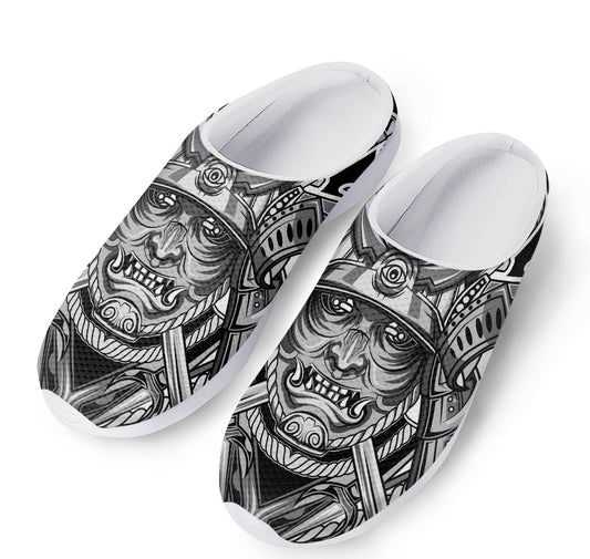 Silver Samurai Mask Print Mesh Casual Shoes