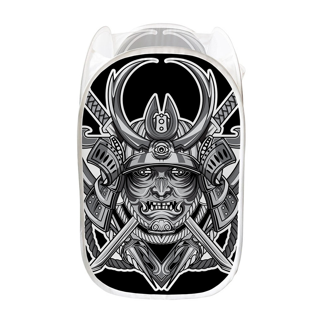 Silver Samurai Mask Print Mesh Laundry Hamper