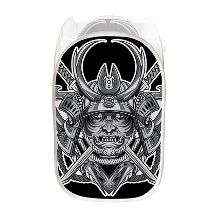 Silver Samurai Mask Print Mesh Laundry Hamper
