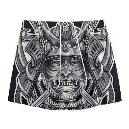 Silver Samurai Mask Print Mesh Shorts