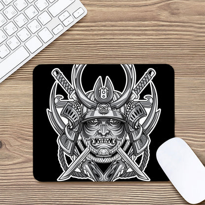 Silver Samurai Mask Print Mouse Pad